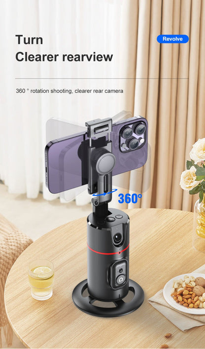 Gesture Control Auto Face Tracking Tripod with 360° Rotation & Wireless Remote No App Required – Smart AI Phone Holder for Vlogging Live Streaming TikTok YouTube Fitness iPhone Android Black Pink