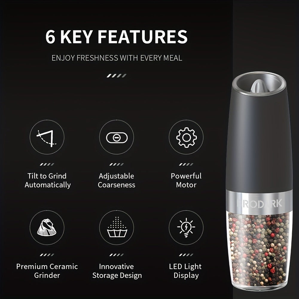 BRODARK Gravity-Activated Spice Grinder with Blue LED, Adjustable Grind and One- or Two-Piece Options