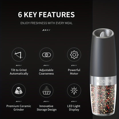 BRODARK Gravity-Activated Spice Grinder with Blue LED, Adjustable Grind and One- or Two-Piece Options