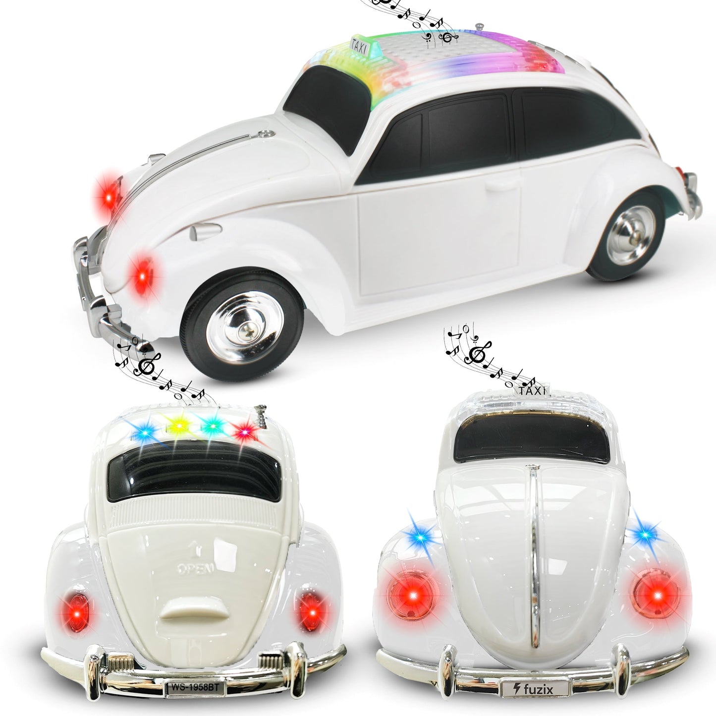 Fuzix WS-1958 Vintage Car Bluetooth Speaker with LED Headlights & Taillights | Retro Wireless Stereo, FM Radio, AUX/USB/TF, Built-in Mic, Rechargeable – Novelty Gift for Car Enthusiasts & Music Lovers