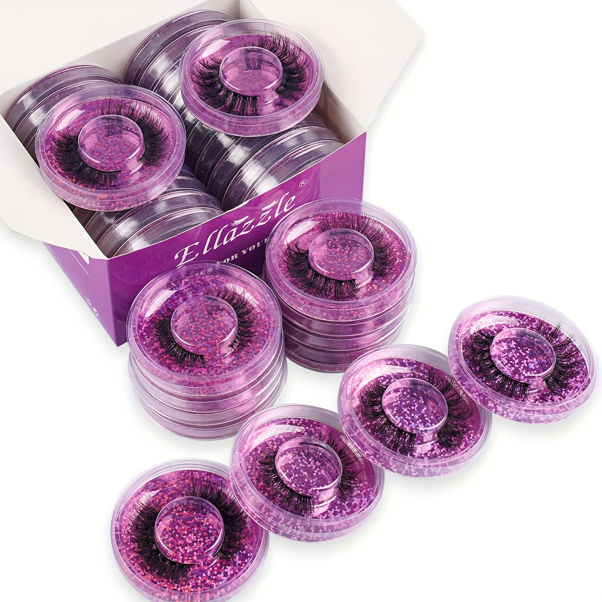 Faux-Mink False Eyelashes Multipack with 20 Pairs in Three Mixed-Style Round Storage Case Options