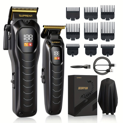 Hair Clippers & Beard Trimmer Set for Men - SUPRENT Professional Cordless Grooming Kit with T-Blade Trimmer