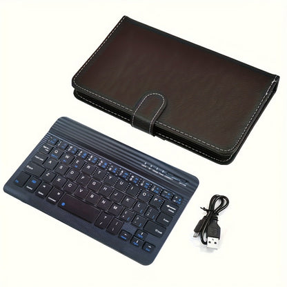 Foldable Bluetooth Keyboard Full Size Wireless Portable with PU Leather – Compact Folding Design for iPhone iPad Android Tablets Laptops | Black Pink Blue | Business Travel Typing Keyboard
