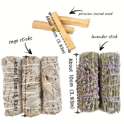 Palo Santo Sticks White Sage Lavender Aromatherapy Incense Set Peruvian Palo Santo for Entryways, Bedrooms and Living Spaces