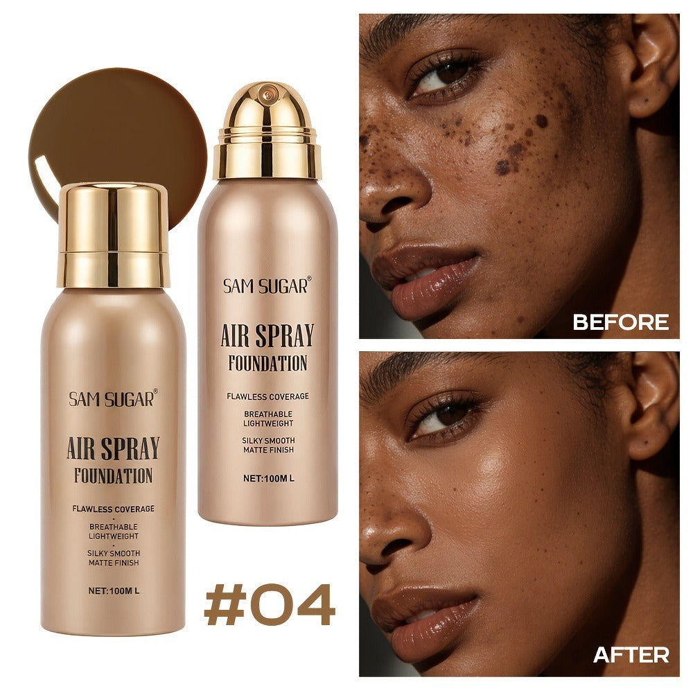 Spray-Format Face Foundation with Brush in Three Exact Numbered Checkout Shade Options for Face Makeup