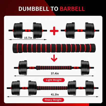 Adjustable Dumbbell Set 44lb | Men Women Free Weight Barbell with Thick Connecting Bumper Plates | Home Gym Strength Training Equipment Combo for Fitness Workout Black