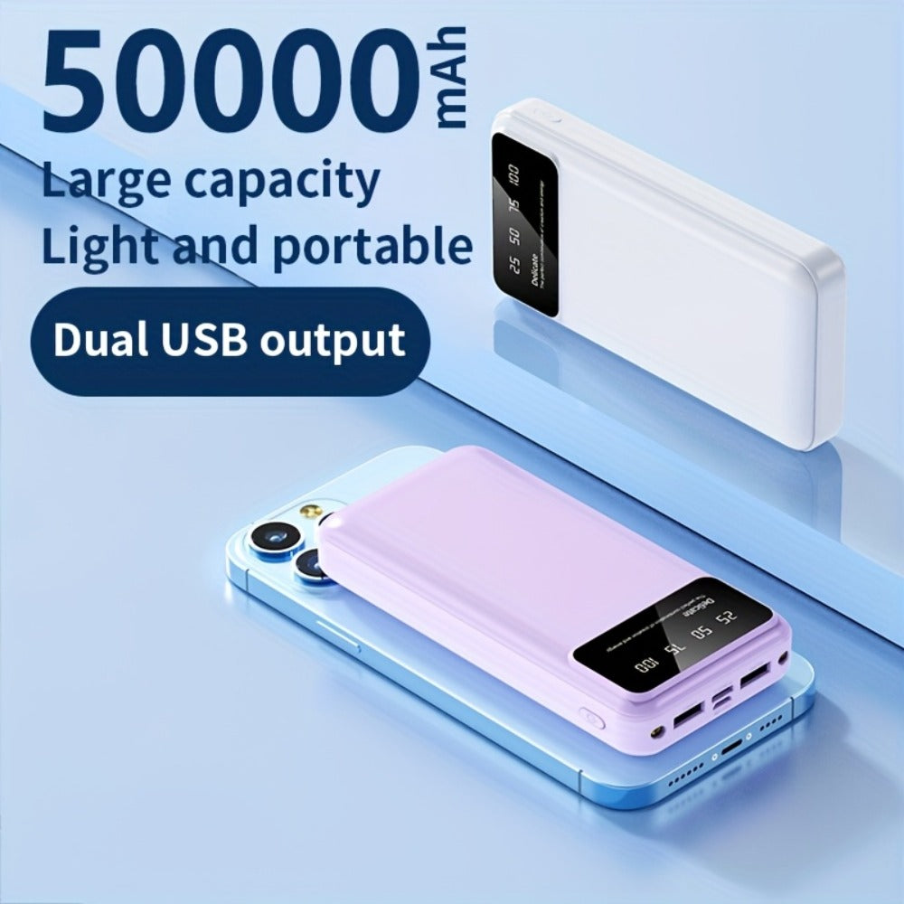 Power Bank 50000mAh with Dual USB Ports, Digital Battery Display and Three Color Options for Travel