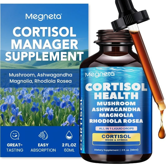 Cortisol Balance Liquid Drops for Stress Relief & Cortisol Belly – KSM-66 Ashwagandha, Magnesium Glycinate & L-Theanine Sublingual Supplement – 99% Absorption – 2 fl oz