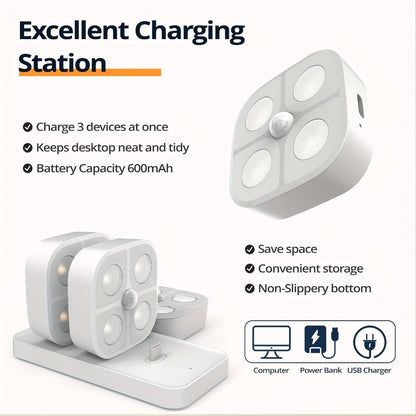 Puck Lights Rechargeable RGB with Charging Station - Motion Sensor Under Cabinet Lighting, Wireless LED Closet Lights with Remote Control, Color Changing Night Light for Hallway Stairway Bathroom Bedroom Kitchen, 3/4/6 Pack