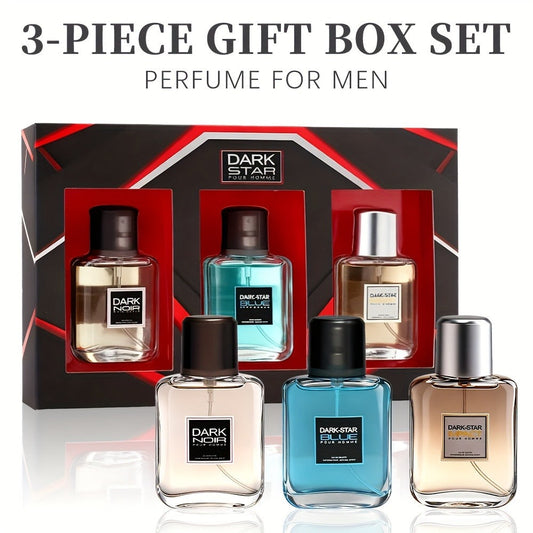 Men's Cologne Gift Set with Three 30ml Eau de Toilette Sprays in Blue, Amber and Clear Glass Bottles