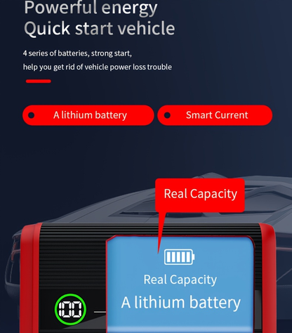 Lithium Jump Starter 3000A 8000mAh 12V Battery Pack USB-C Recharge Round LED Display for 6.0L Diesel 8.0L Gas Engines Compact Portable Emergency Booster