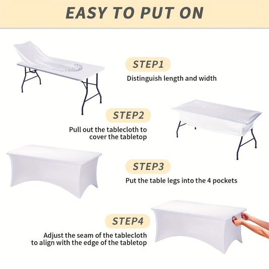 Tablecloth Fitted Stretch Cover 10-Piece Set for 6-Foot Rectangle Tables in White or Black