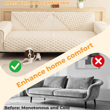 Sofa Cover 35.5-Inch Fuzzy Polyester Single-Piece Pad with Silicone Non-Slip Backing for 2 to 4 Seats