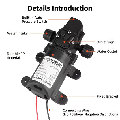 12V Self-Priming Water Pump 130PSI - High Pressure Portable Electric Pump for Car Wash, RV, Camper Van & Water Pressurization (1/2/3 Pack)