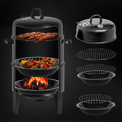 Charcoal Smoker Grill 16 Inch Vertical 3-Tier with Easy Temperature Control, Portable Outdoor Smoker for Simultaneous Smoking Grilling Cooking, Backyard Camping BBQ