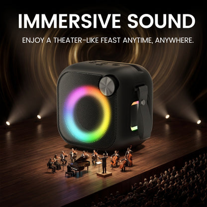 Portable Bluetooth Speaker 4-in-1 Compact Model with RGB Ring, Built-In Sling, Type-C, USB, TF, AUX and FM