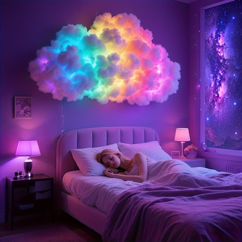 Cloud Night Light 3D RGB – DIY Thunder Cloud Lamp with Music Sync & Color Changing LED, USB Powered, Wall & Ceiling Mount, Ambient Light for Bedroom, Gaming Room & Party Decor
