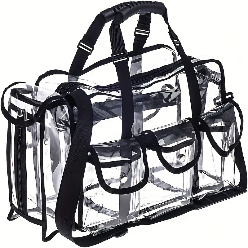Clear Multi-Pocket Tote Bag with Black Trim, Dual Handles and Protected Fashion, Simple or Portable Styles