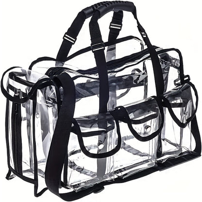 Clear Multi-Pocket Tote Bag with Black Trim, Dual Handles and Protected Fashion, Simple or Portable Styles