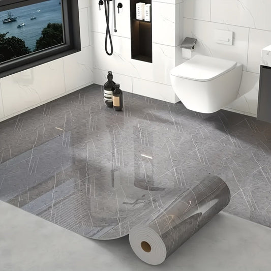 Peel and Stick Floor Tile Sticker 15.7"x118" Self-Adhesive Marble Pattern Vinyl Roll – 3mm Thick Removable Flooring for Kitchen Backsplash, Bathroom, Shower Room & Home Renovation