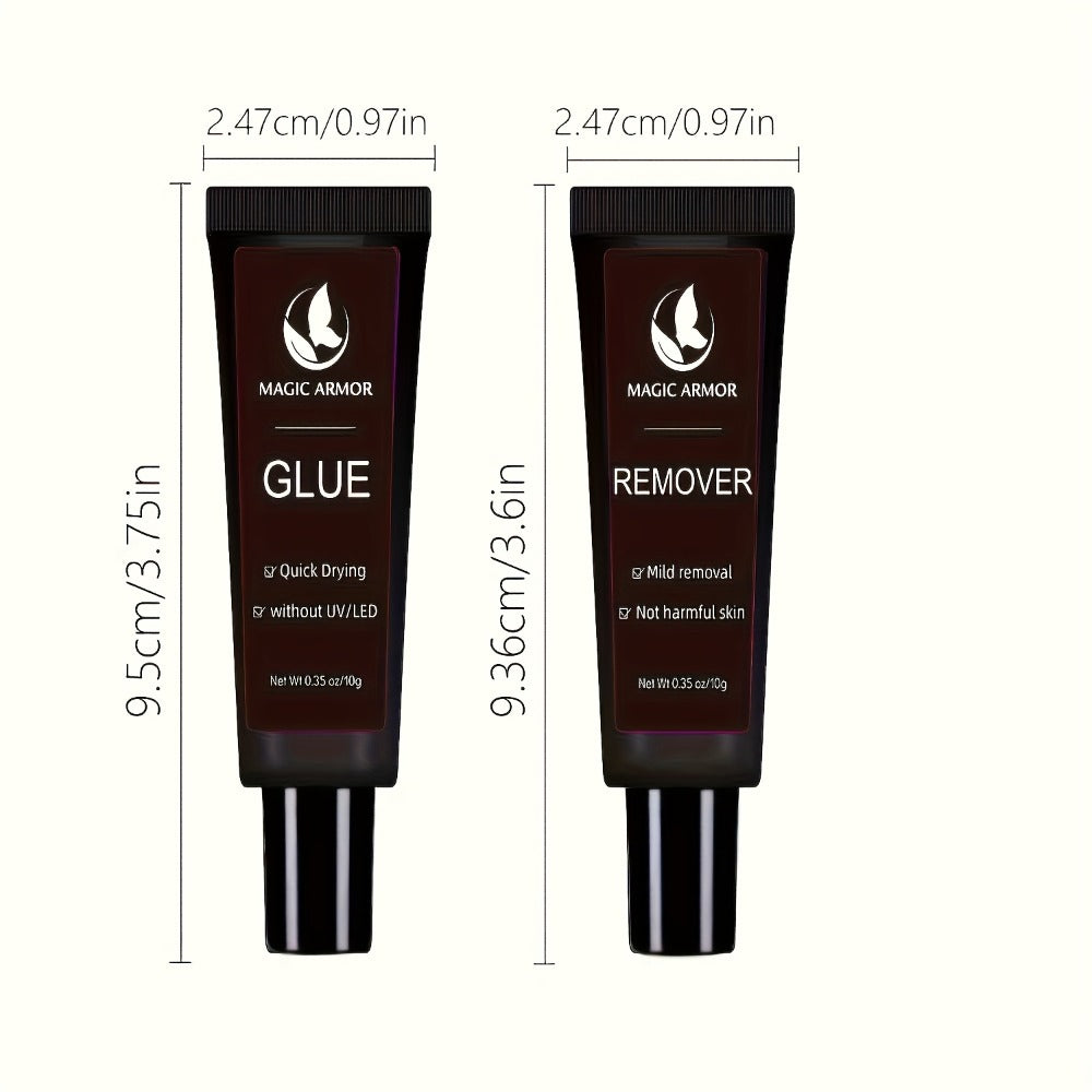 Super Strong Nail Glue & Remover Kit 10g - Long Lasting Adhesive for Acrylic Press-On False Nails - Precision Tip Applicator Clear Drying DIY Salon Nail Art for Women Girls Beginners