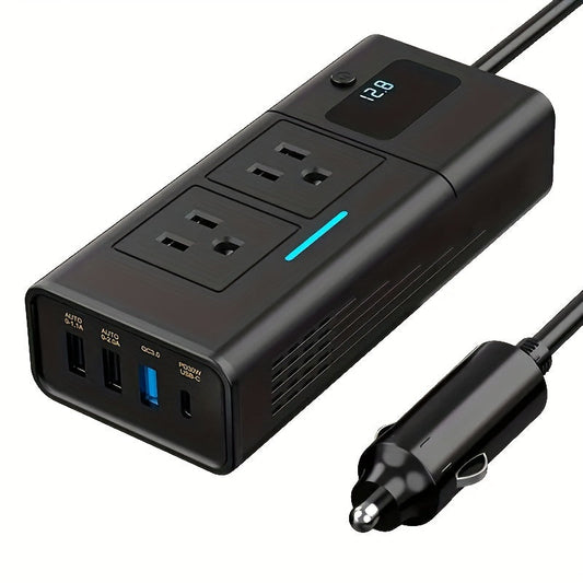 Power Inverter for Car 200W DC 12V to AC 110V with QC3.0 USB-C Type-C 1.2A 2A USB Ports Cigarette Lighter Plug Adapter Outlet Charger for Laptop Phone Tablet