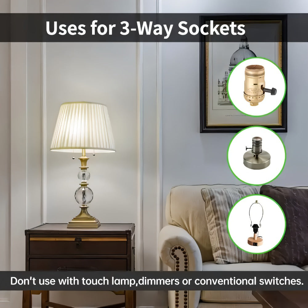 Three-Way A19 LED Bulbs with E26 Base, 1500 Lumens and 2700 K or 5000 K Light, Four-Pack for Floor and Table Lamps