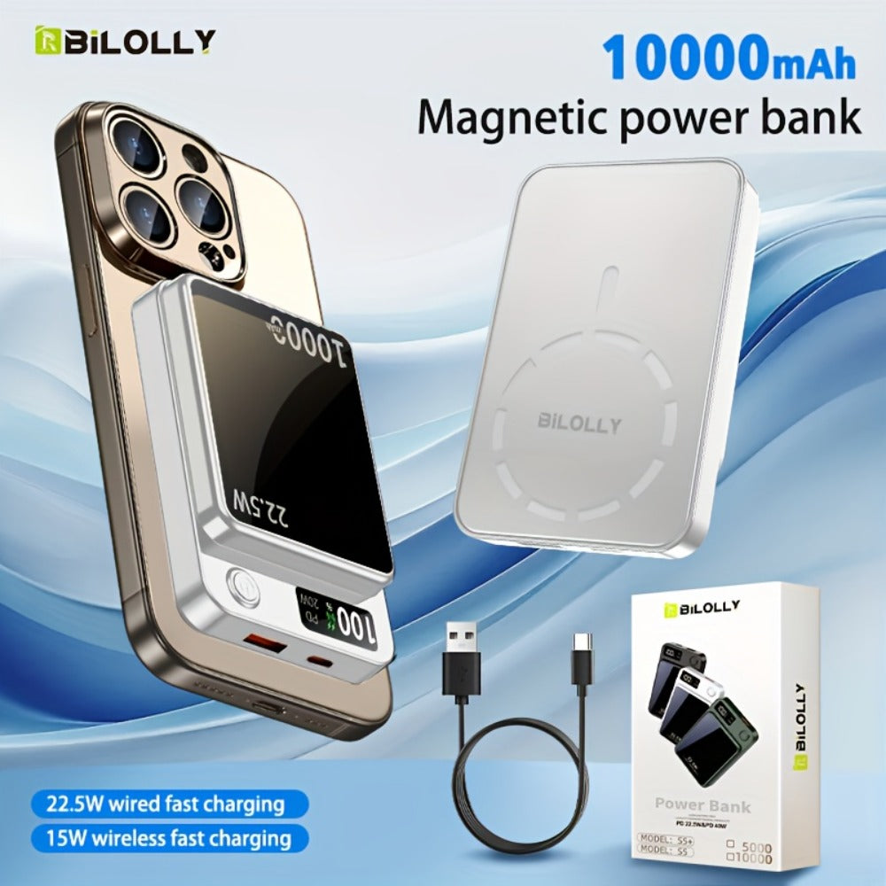 Power Bank Magnetic 10000mAh or 15000mAh with 15W Wireless, 22.5W Wired, USB-C and LED Display