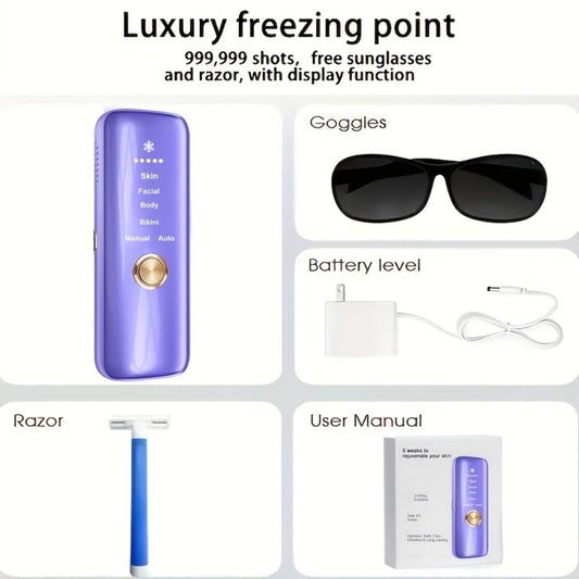 IPL Hair Removal Machine 3-in-1 Permanent Hair Removal Device 999900 Flashes | Painless Laser Epilator for Women Men Full Body Face Legs Arms Bikini Line | Home Use Skin Rejuvenation Acne Care