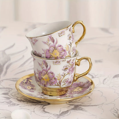 Twenty-Piece Floral Ceramic Tea Set with 15-Ounce Teapot, Six Cups, Saucers, Spoons and Metal Rack