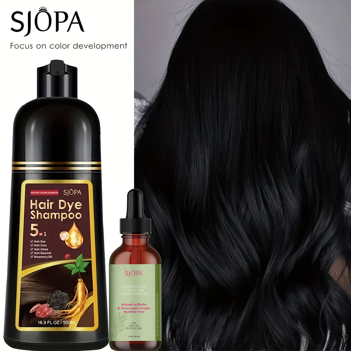 Hair Color Shampoo 5-in-1 Instant Gray Coverage Color Dyeing Conditioner 16.9oz – SJOPA No Ammonia Safe Natural Formula 12 Shades Unisex Men Women