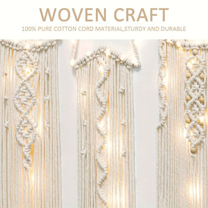 Woven Dream Catcher Wall Decor, Four-Piece Set with Cream Moon, Star and Ring Forms plus Tassels