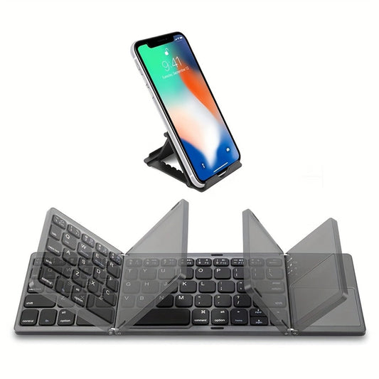 Tri-Fold Bluetooth Keyboard with Touchpad Rechargeable Portable Foldable Wireless Keyboard for iPhone iPad Tablet Laptop PC Smartphone Windows iOS Android – Seenda Aluminum Travel Keyboard BT 5.1