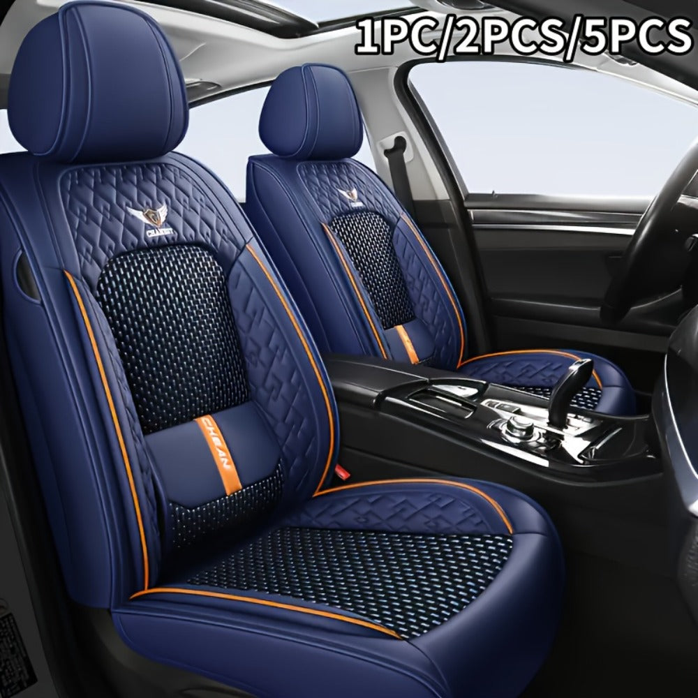 Car Seat Covers 3D Diamond-Embroidered Faux Leather with Two-Front or Five-Seat Set Options