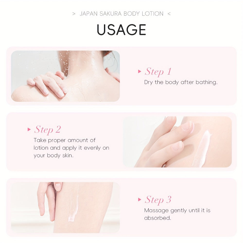 LAIKOU Sakura Body Lotion, 200g Pump Bottle with Vitamin C, Shea Butter and Rice Ferment Labels