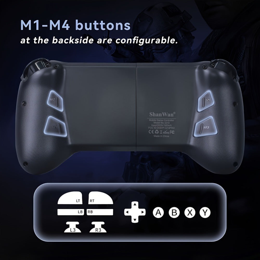 Wireless Mobile Gaming Controller Bluetooth 5.0 Retractable Gamepad – ShanWan Q13 for iPhone Android PC Steam, 25H Battery Type-C Charging, PUBG Fortnite Genshin Cloud Gaming Phone Controller Gift