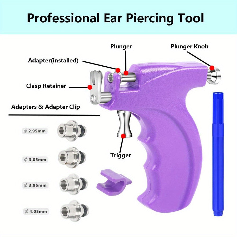 Ear Piercing Gun Kit with 24pcs Stainless Steel Studs – Professional Self Piercing Tool for Ear & Nose with Marking Pen, Safe & Easy to Use for Home & Salon