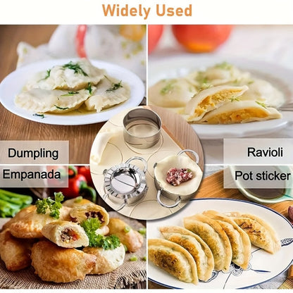 Thirteen-Piece Dumpling Maker Tool Set with Wooden Handles, Round Cutters and Folding Presses in Multiple Sizes
