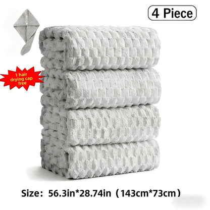 Towel Set 4 or 8 Piece Microfiber Collection with Hair-Drying Cap Options in Four Colors for Home and Guest Use