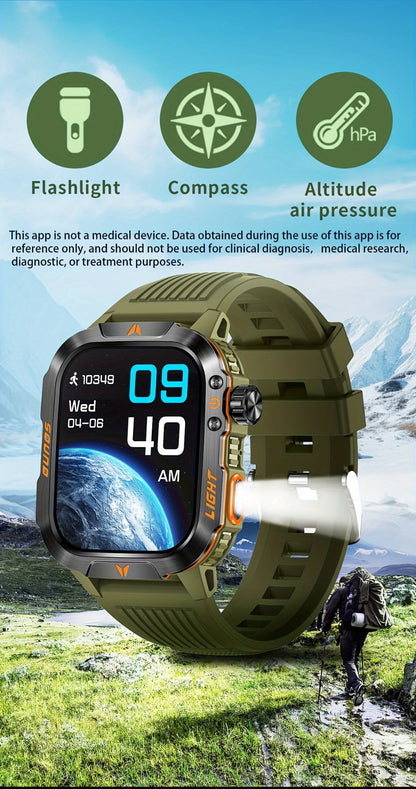 2.01" HD Compass Smartwatch for Men Women – Wireless Calling Outdoor Adventure Watch with LED Flashlight Fitness Tracker Pedometer Calorie Counter Long Battery Life Compatible with Android iPhone Couples Gift