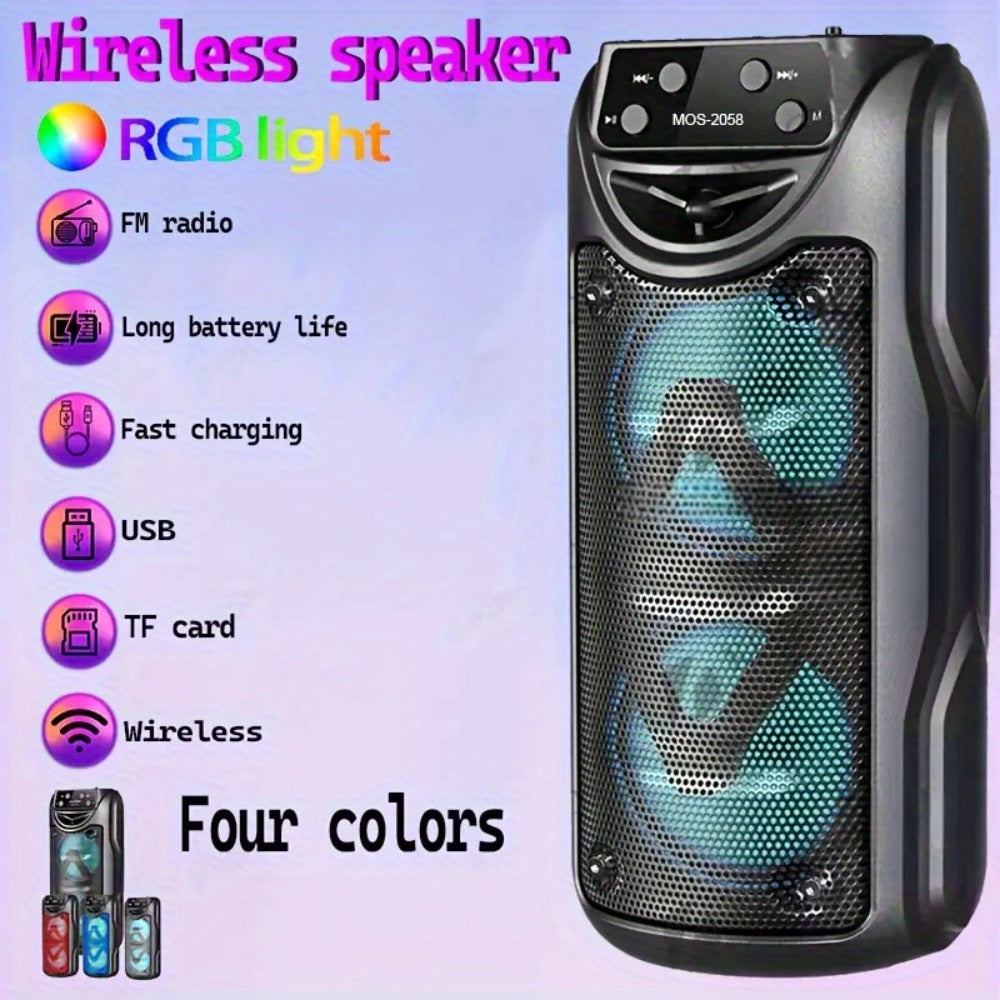 Dual Speaker Bluetooth Speaker with LED Ambient Lighting MOS-2058, Portable Wireless Stereo Sound System for Bedroom Living Room Party Outdoor Camping, Rechargeable Home Audio Speaker with Colorful Mood Lights