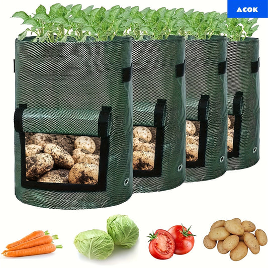 Potato Grow Bags with Harvest Flap & Handles 4pcs 7 Gallon | No-Dig Harvest Window | Vegetable Planter for Potatoes Onions Tomatoes Carrots Indoor Outdoor