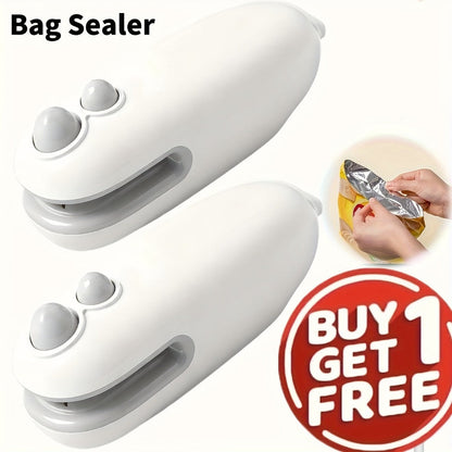 Mini Bag Sealer 2-Pack USB-C Rechargeable 2-in-1 Heat Seal with Cutter – Magnetic Storage Bag Resealer for Plastic Snack Food Bags | Airtight Freshness Keeper Portable Kitchen Gadget White
