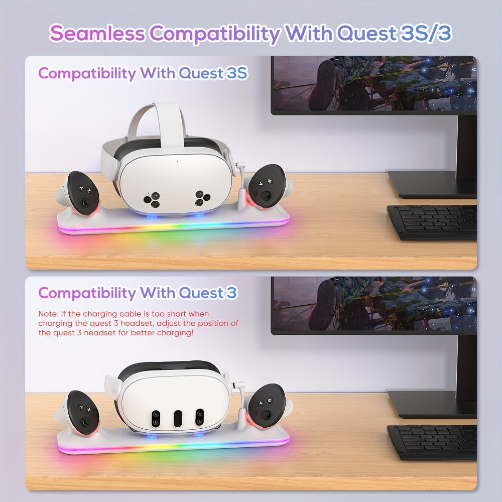 Meta Quest 3S / Quest 3 Charging Dock – PD 18W Fast Charging Station with RGB Light, Magnetic Charger Stand for Headset & Controllers, Includes 2 Rechargeable Batteries, Compatible with Oculus Quest 3S