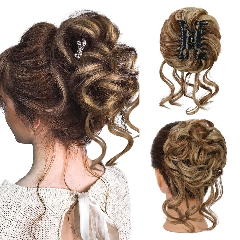 Messy Bun Hairpiece Claw Clip Curly Wavy Synthetic 6 Inch 7 Colors Instant Updo No Heat Easy Style Women Daily Work Party Wedding