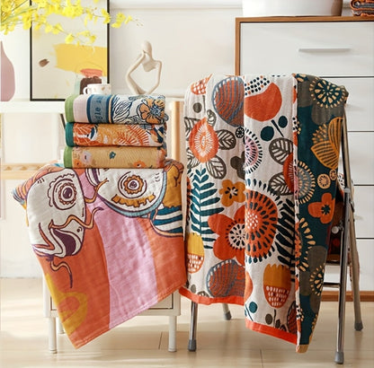 80 × 160 cm Printed Bath Towel with Six Patchwork, Dragonfly, Sunflower and Floral Patterns