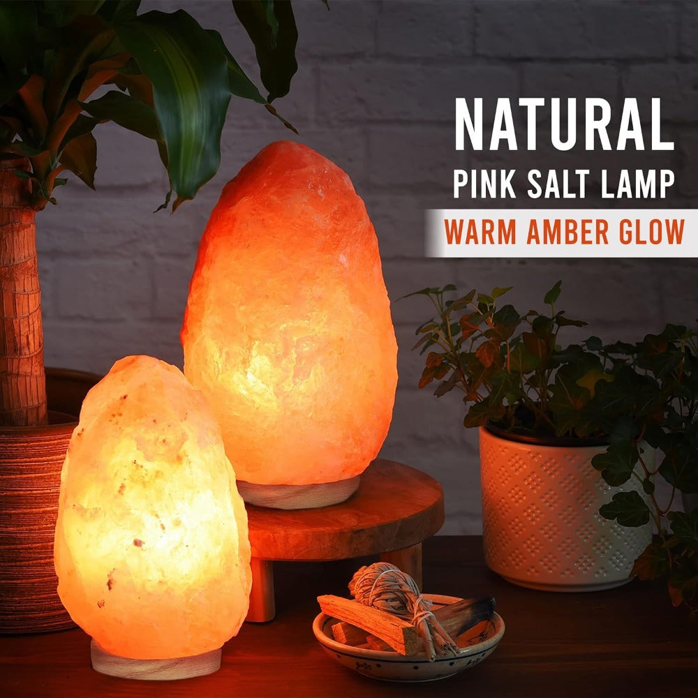 Himalayan Salt Lamp Set of 2 – 4-7 lbs Natural Pink Crystal Salt Lamps with Neem Wood Base & USB Dimmer Switch, Warm Soothing Glow for Bedroom Relaxation Yoga Meditation Home Decor