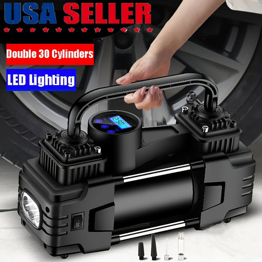 Portable Tire Inflator 12V 150 PSI – Dual Cylinder Air Compressor Pump with LED Digital Pressure Gauge for Car, SUV, Bicycle & Ball