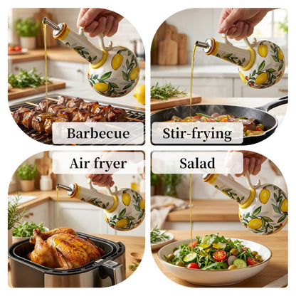 Ceramic Oil and Vinegar Dispenser Set Hand-Painted Underglaze Anti-Drip Leak-Proof Kitchen for Home Cooking, Dining and Outdoor Meals