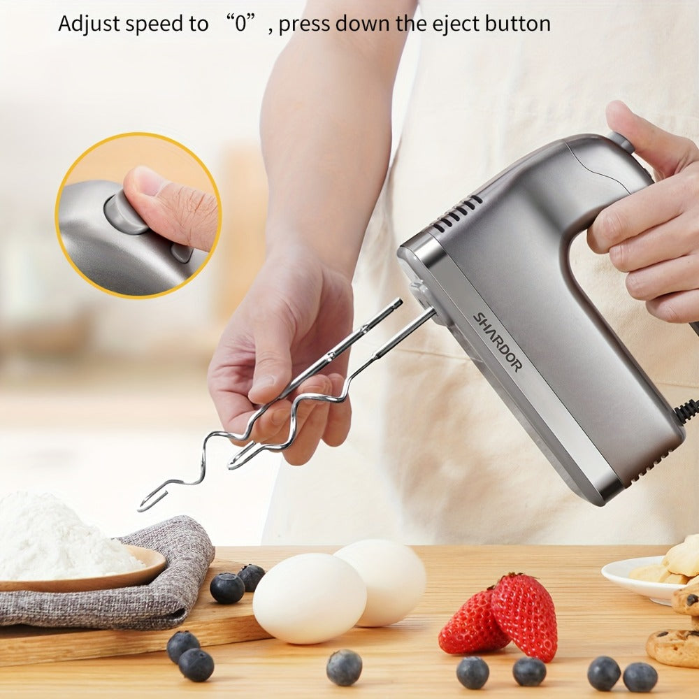 Electric Hand Mixer 250W with Storage Case – 5-Speed Plus Turbo Handheld Mixer with 5 Stainless Steel Attachments (2 Beaters, 2 Dough Hooks & 1 Whisk) – Kitchen Baking Mixer in Blue, Black, White & Silver